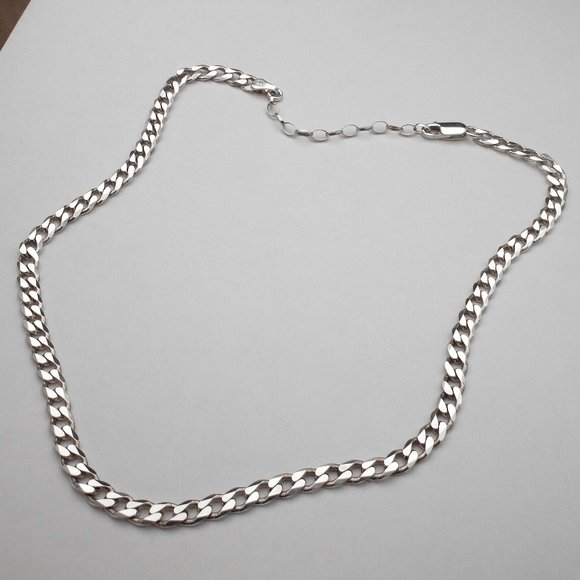 Real Italian Solid Sterling Silver Curb Chain Necklace with Extender Stamped 925 - Picture 5 of 7